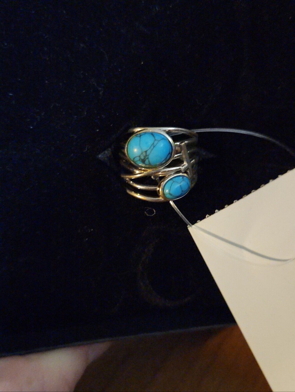 Turquoise Stone Double Oval Ring - Women Jewelry